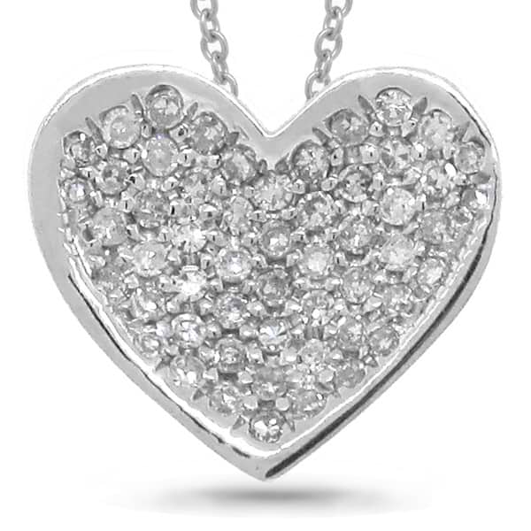 0.18ct 14k White Gold Diamond Pave Heart Pendant Necklace