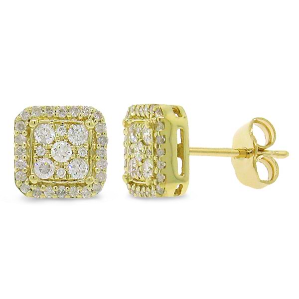 0.47ct 14k Yellow Gold Diamond Square Stud Earrings