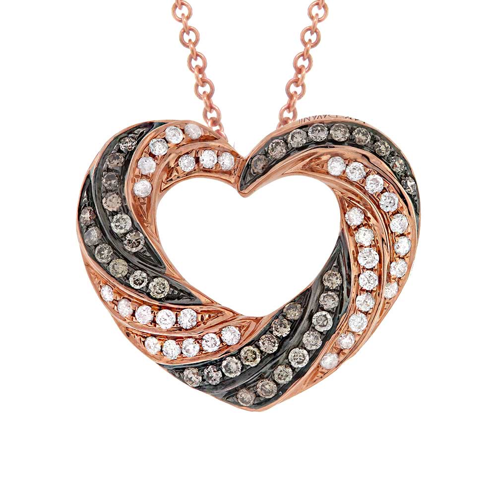 0.38ct 14k Rose Gold White & Champagne Diamond Heart Pendant Necklace