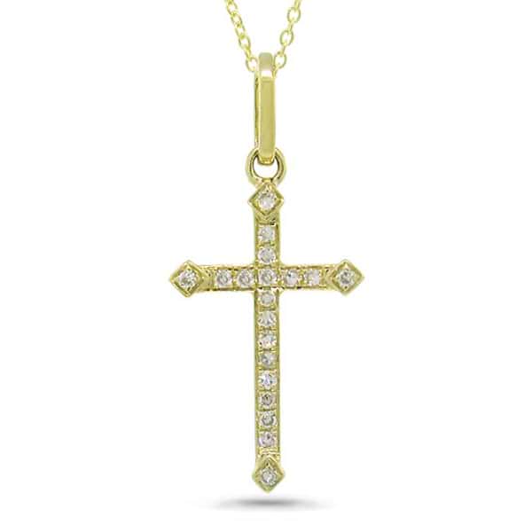 0.07ct 14k Yellow Gold Diamond Cross Pendant Necklace