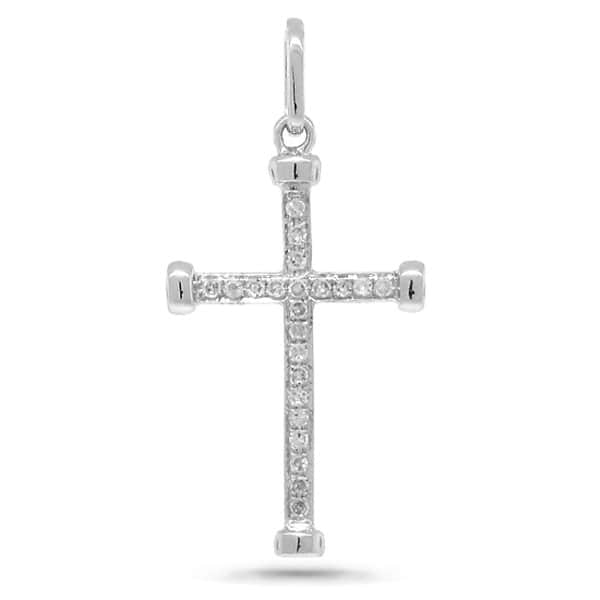 0.08ct 14k White Gold Diamond Cross Pendant Necklace