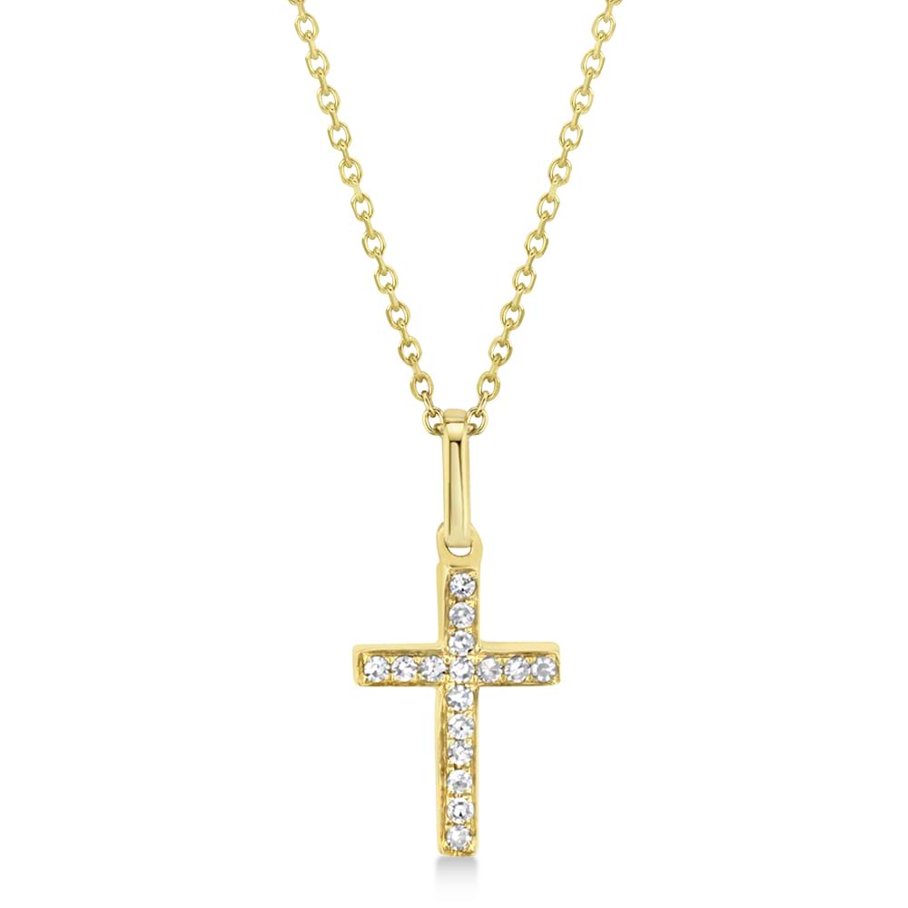 Diamond Pave Cross Pendant Necklace 14k Yellow Gold (0.06ct)