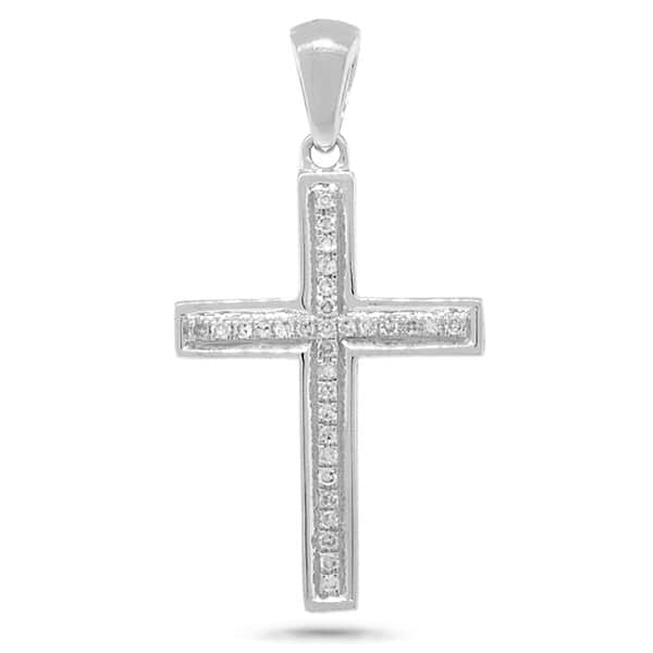 0.11ct 14k White Gold Diamond Cross Pendant Necklace