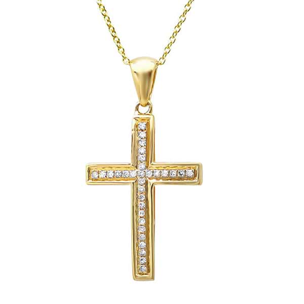 0.11ct 14k Yellow Gold Diamond Cross Pendant Necklace