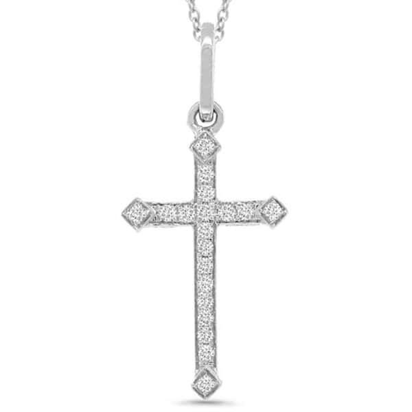 0.07ct 14k White Gold Diamond Cross Pendant Necklace
