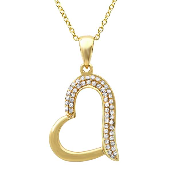 0.13ct 14k Yellow Gold Diamond Heart Pendant Necklace