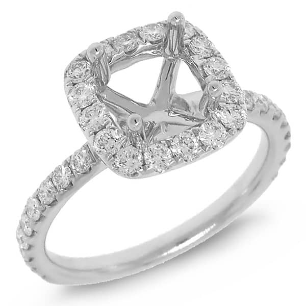 0.73ct 14k White Gold Diamond Semi-mount Ring for 6.5x6.5mm Center