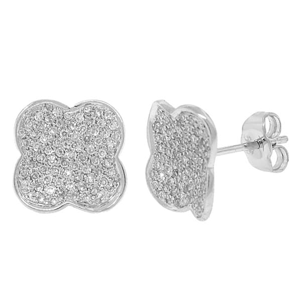 0.53ct 14k White Gold Diamond Pave Clover Earrings