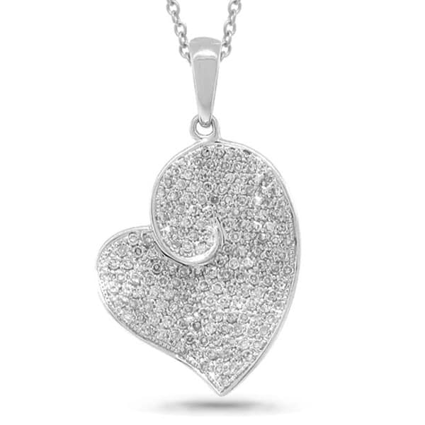 0.61ct 14k White Gold Diamond Pave Heart Pendant Necklace