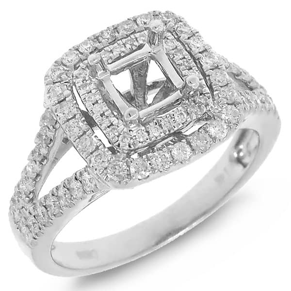 0.57ct 14k White Gold Diamond Semi-mount Ring for 4.5x4.5mm Center