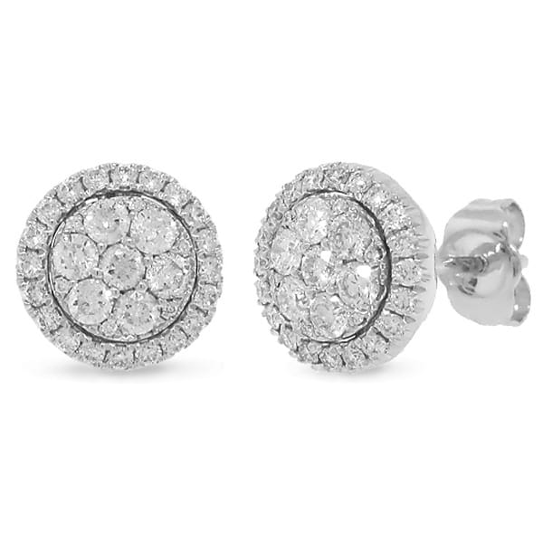 0.82ct 14k White Gold Diamond Cluster Earrings