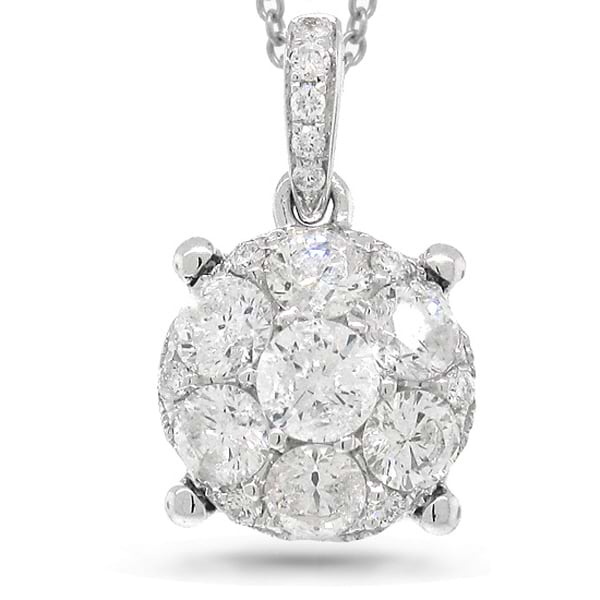 0.87ct 14k White Gold Diamond Cluster Pendant Necklace
