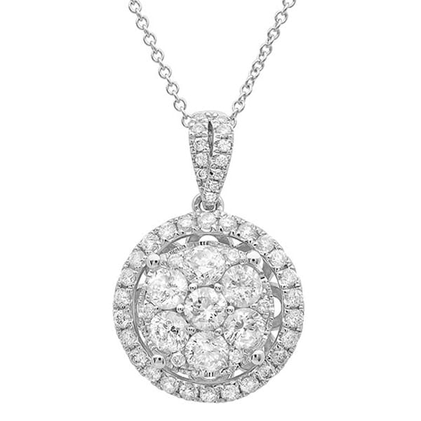 1.17ct 14k White Gold Diamond Cluster Pendant Necklace