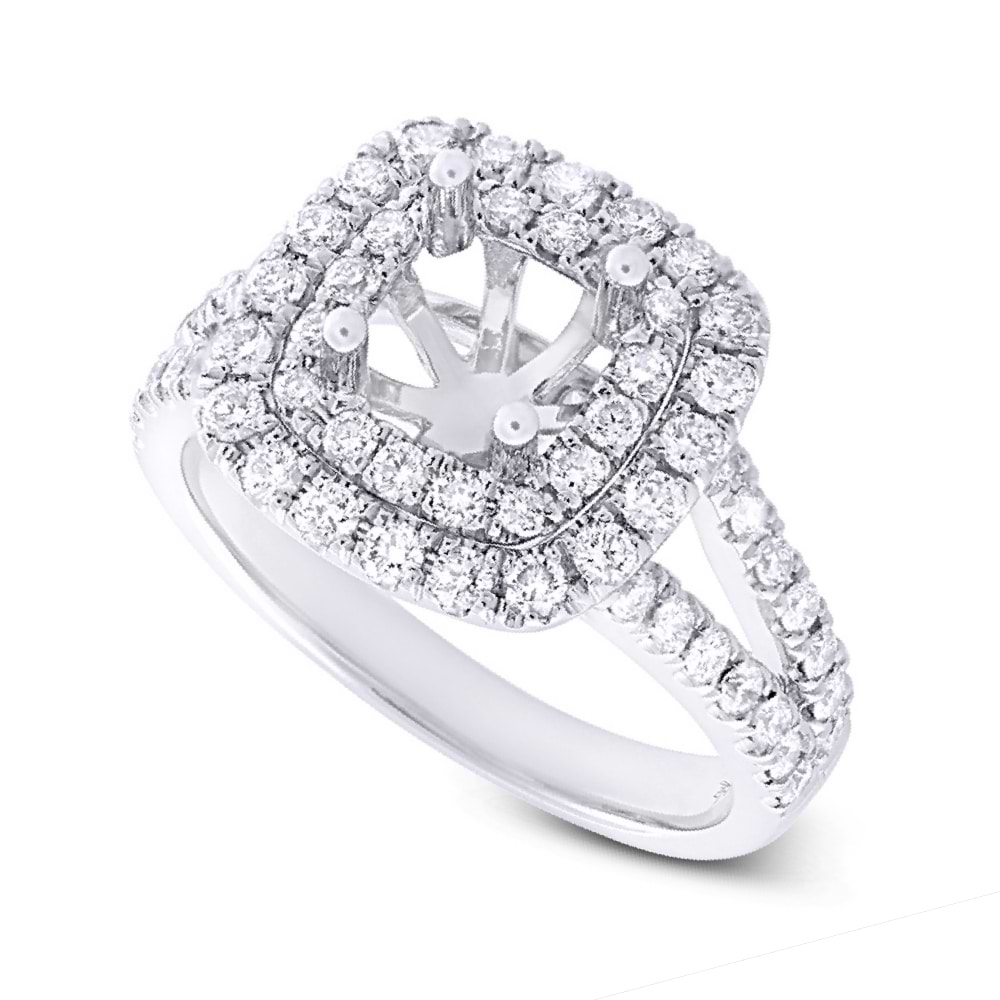 0.91ct 14k White Gold Diamond Semi-mount Ring for 6.5x6.5mm Center