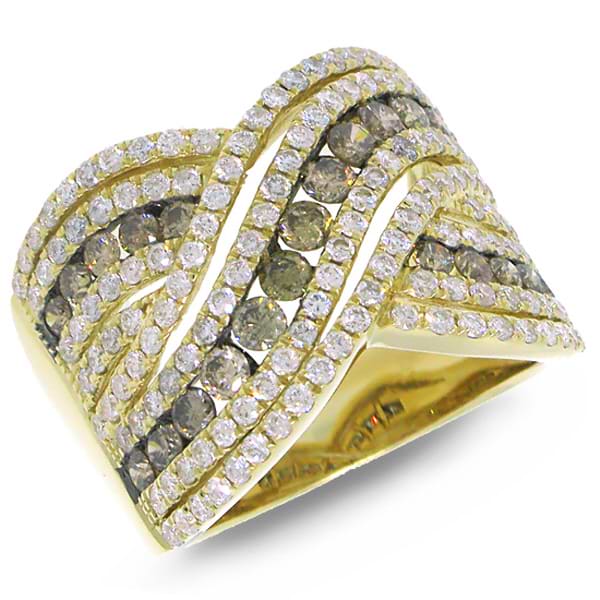 2.00ct 14k Yellow Gold White & Champagne Diamond Lady's Ring