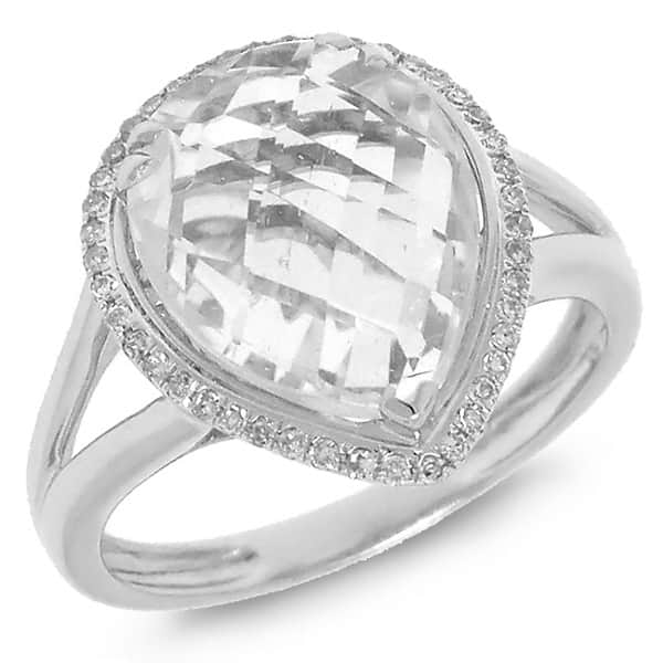 0.11ct Diamond & 6.05ct White Topaz 14k White Gold Ring