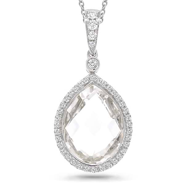 0.17ct Diamond & 5.70ct White Topaz 14k White Gold Pendant Necklace