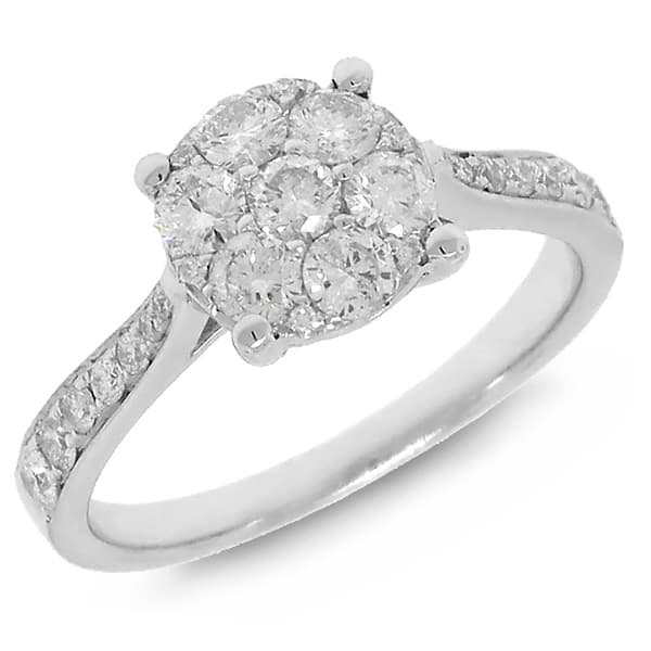 0.79ct 14k White Gold Diamond Cluster Lady's Ring