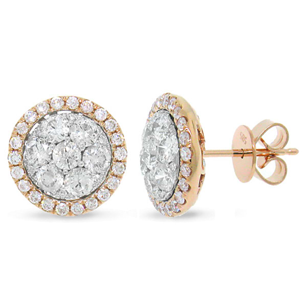 1.62ct 14k Two-tone Rose Gold Diamond Cluster Earrings