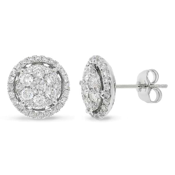 1.12ct 14k White Gold Diamond Cluster Earrings