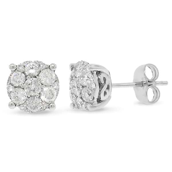 0.92ct 14k White Gold Diamond Cluster Stud Earrings