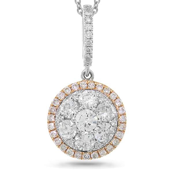 0.88ct 14k Two-tone Rose Gold Diamond Cluster Pendant Necklace