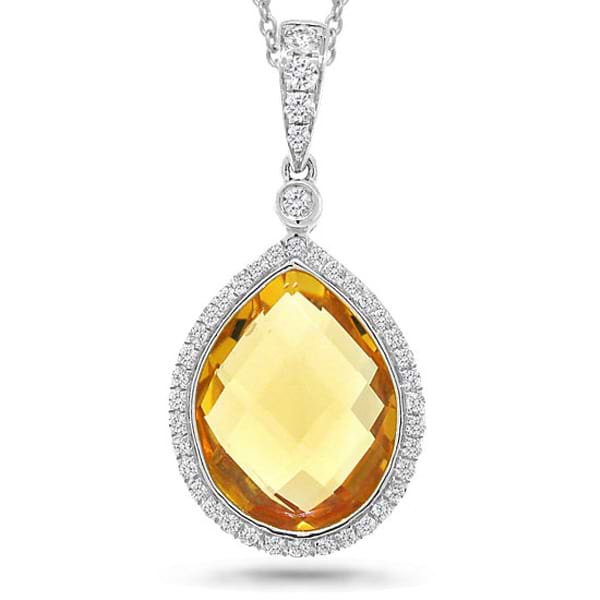 0.17ct Diamond & 4.49ct Citrine 14k White Gold Pendant Necklace