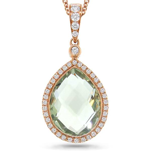 0.17ct Diamond & 4.60ct Green Amethyst 14k Rose Gold Pendant Necklace