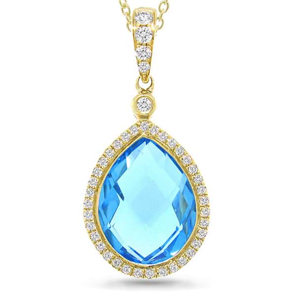 0.17ct Diamond & 6.18ct Blue Topaz 14k Yellow Gold Pendant Necklace