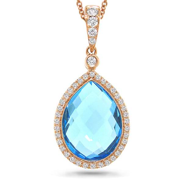 0.17ct Diamond & 6.18ct Blue Topaz 14k Rose Gold Pendant Necklace