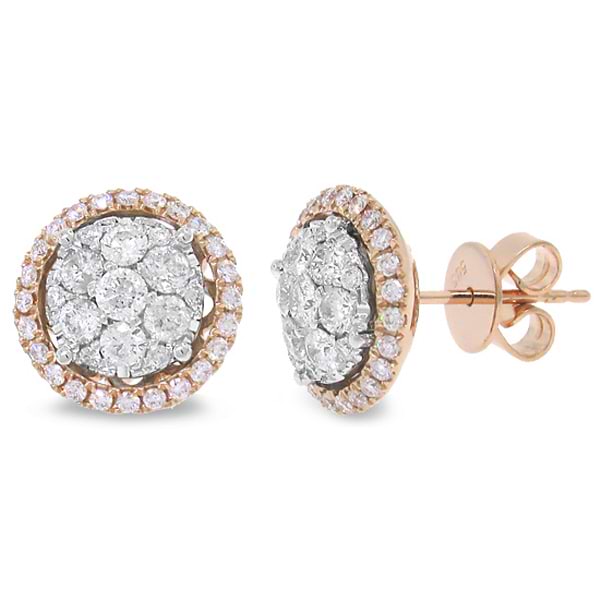 1.12ct 14k Two-tone Rose Gold Diamond Cluster Earrings