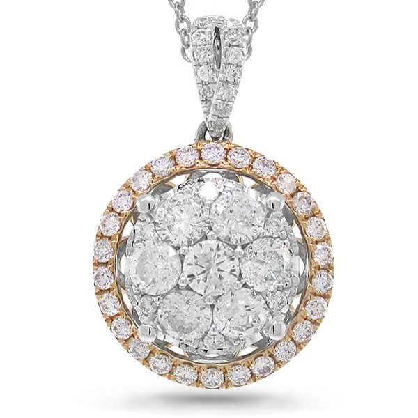 1.17ct 14k Two-tone Rose Gold Diamond Cluster Pendant Necklace