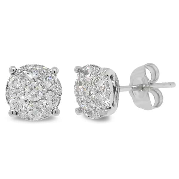 0.70ct 14k White Gold Diamond Cluster Stud Earrings