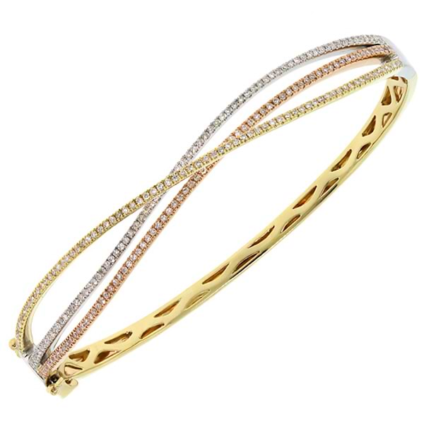 0.69ct 14k Three-tone Gold Diamond Bangle Bracelet