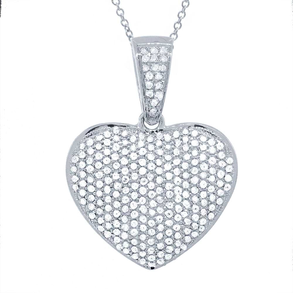 0.59ct 14k White Gold Diamond Pave Heart Pendant Necklace
