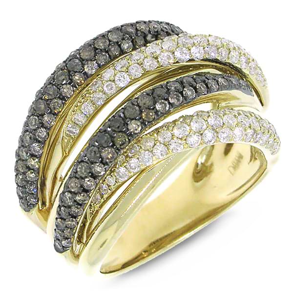 1.60ct 14k Yellow Gold White & Champagne Diamond Bridge Ring