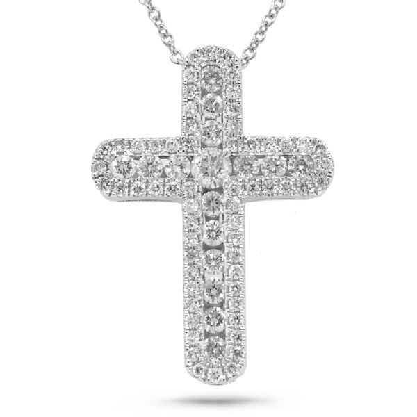 0.97ct 14k White Gold Diamond Cross Pendant Necklace
