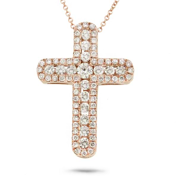 0.97ct 14k Rose Gold Diamond Cross Pendant Necklace