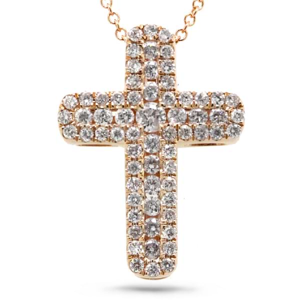 0.48ct 14k Rose Gold Diamond Cross Pendant Necklace