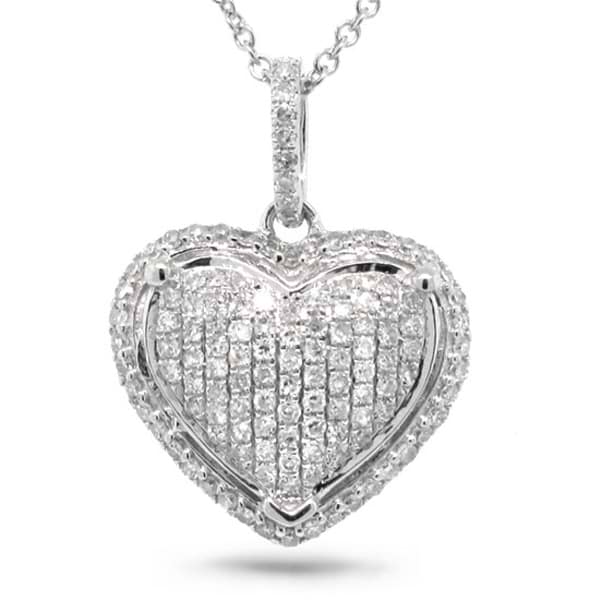 0.32ct 14k White Gold Diamond Pave Heart Pendant Necklace