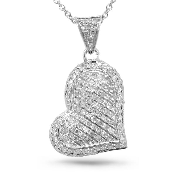 0.28ct 14k White Gold Diamond Pave Heart Pendant Necklace