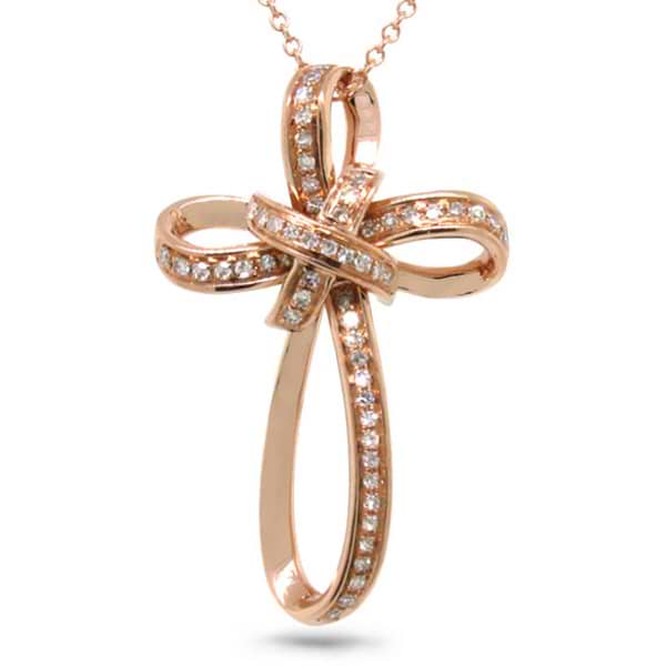 0.13ct 14k Rose Gold Diamond Cross Pendant Necklace