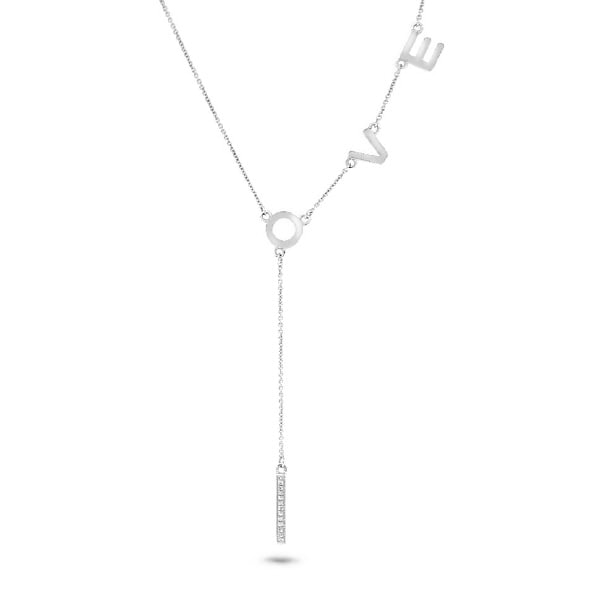 0.04ct 14k White Gold Diamond ''Love'' Necklace