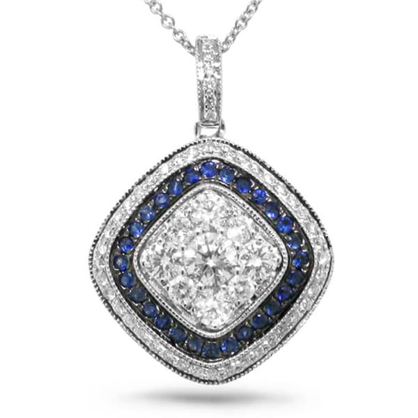 0.81ct Diamond & 0.21ct Blue Sapphire 14k White Gold Pendant Necklace
