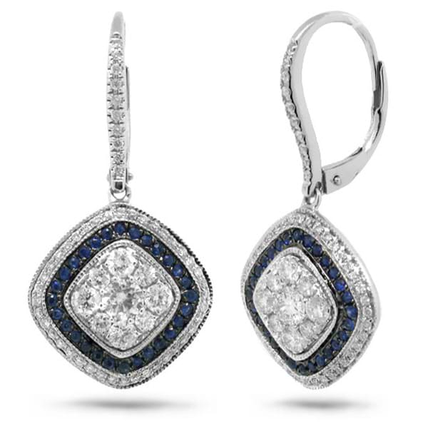1.07ct Diamond & 0.34ct Blue Sapphire 14k White Gold Earrings