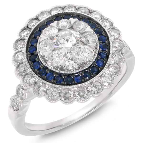1.16ct Diamond & 0.17ct Blue Sapphire 14k White Gold Ring