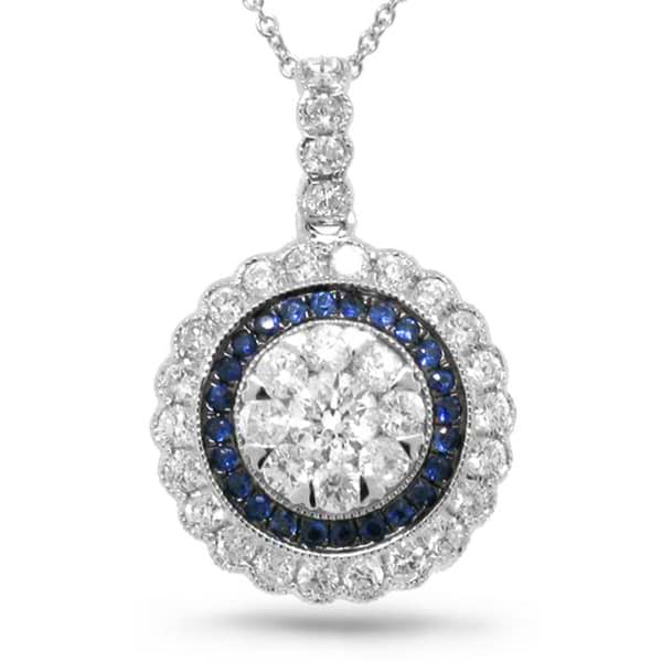 1.08ct Diamond & 0.17ct Blue Sapphire 14k White Gold Pendant Necklace