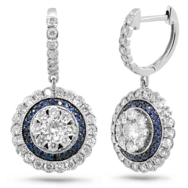 1.46ct Diamond & 0.20ct Blue Sapphire 14k White Gold Earrings