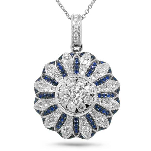 0.81ct Diamond & 0.26ct Blue Sapphire 14k White Gold Pendant Necklace