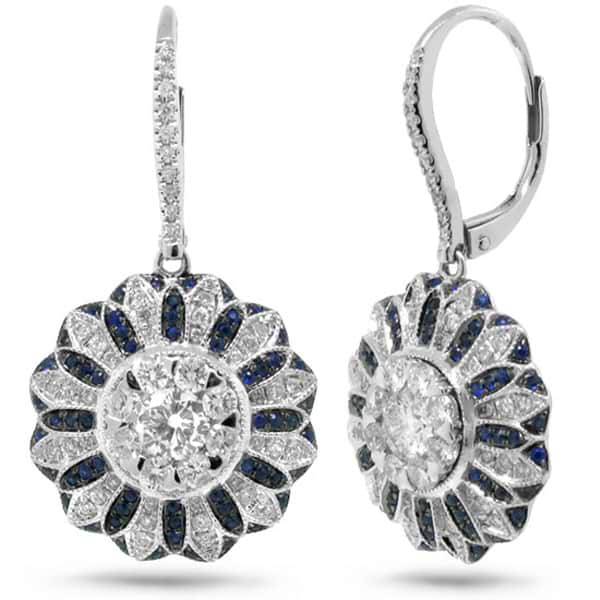 1.48ct Diamond & 0.43ct Blue Sapphire 14k White Gold Earrings